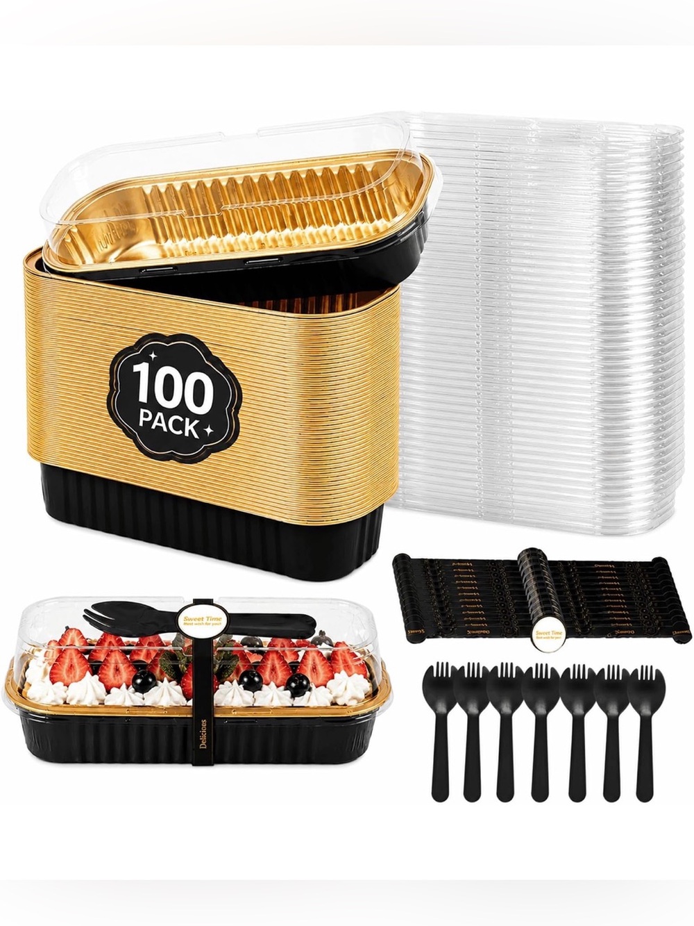 Gold & Black Disposable Bakery Containers - 100 Pack